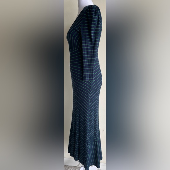 MAEVE BY ANTHROPOLOGIE KNIT PULLOVER FLUTTER HEM DRESS, NAVY/GREEN SZ XS - Picture 11 of 12